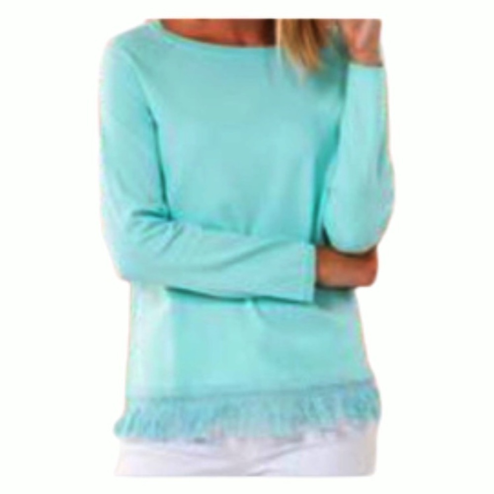 Sail To Sable Sweater Flattered in Fringe Aqua Blue size small